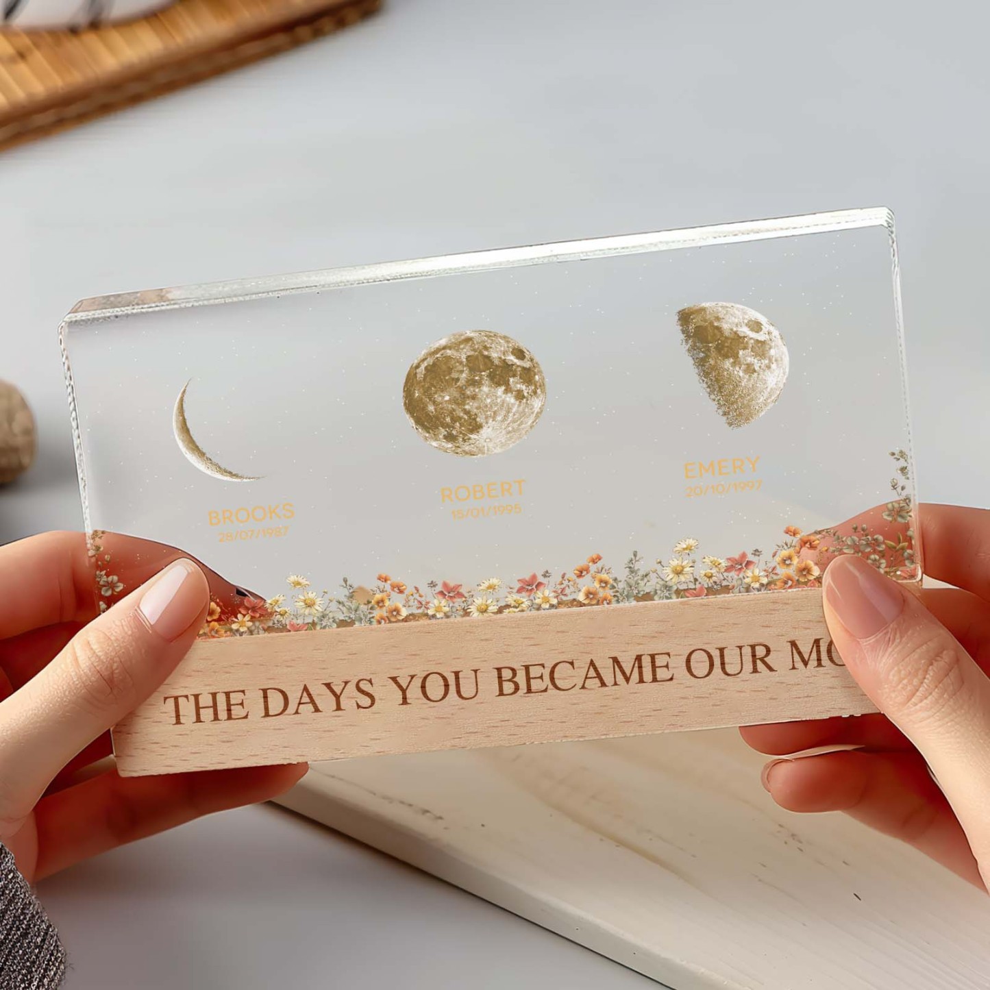 The Day You Become Mom Grandma, Personalized Birth Moon Phase LED Night Light, Birthday, Mother's Day Gift For Mom Grandma Wife