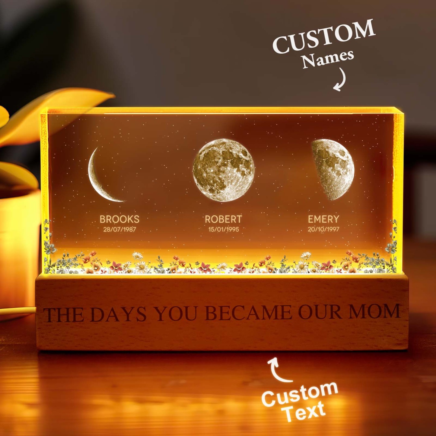 The Day You Become Mom Grandma, Personalized Birth Moon Phase LED Night Light, Birthday, Mother's Day Gift For Mom Grandma Wife