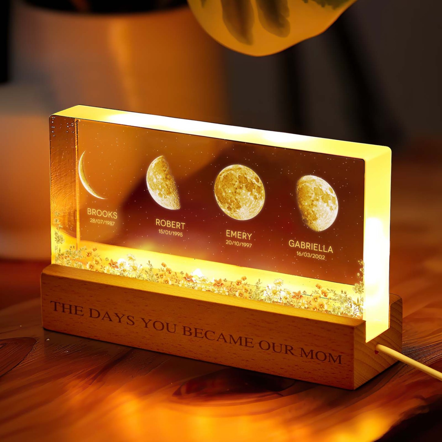 The Day You Become Mom Grandma, Personalized Birth Moon Phase LED Night Light, Birthday, Mother's Day Gift For Mom Grandma Wife