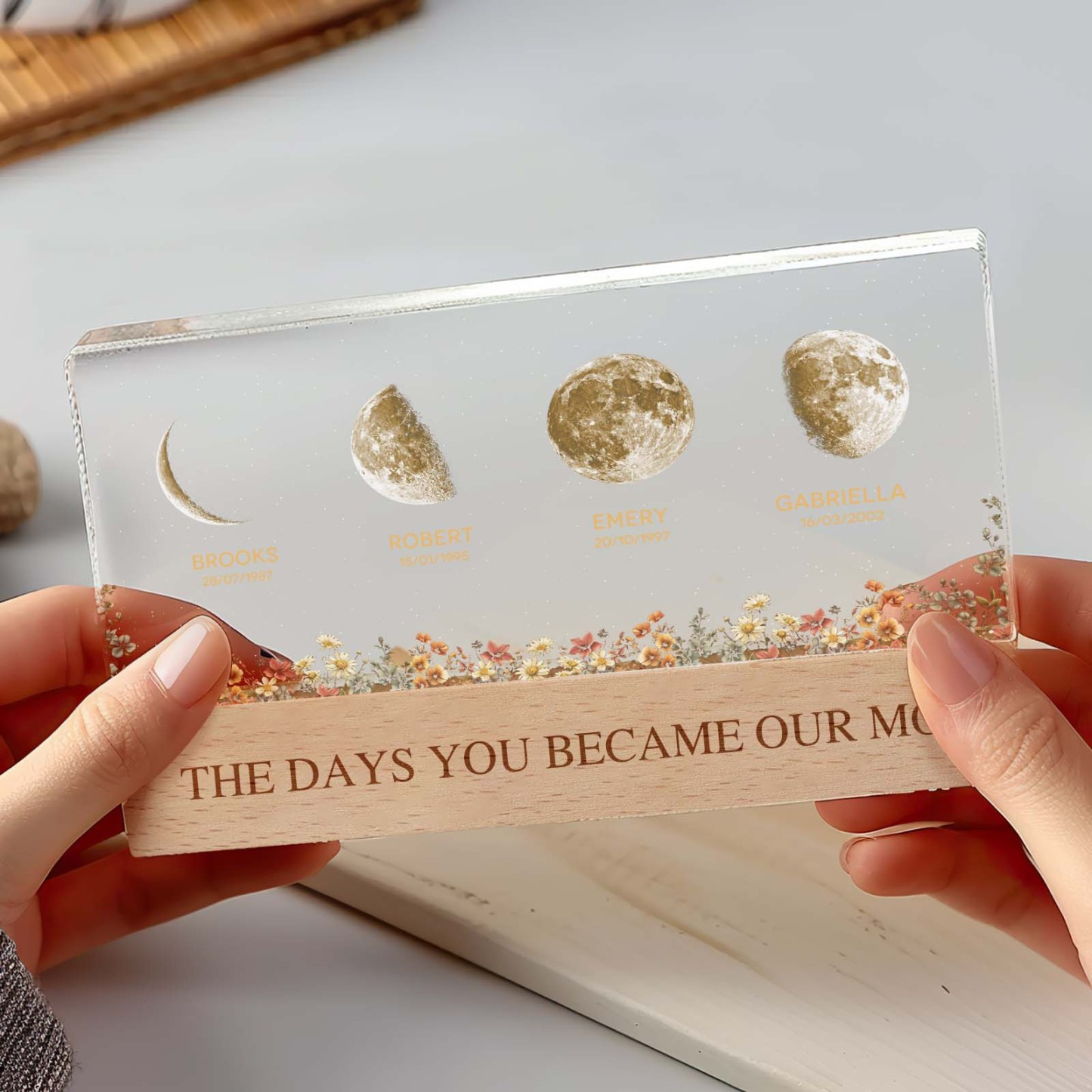 The Day You Become Mom Grandma, Personalized Birth Moon Phase LED Night Light, Birthday, Mother's Day Gift For Mom Grandma Wife