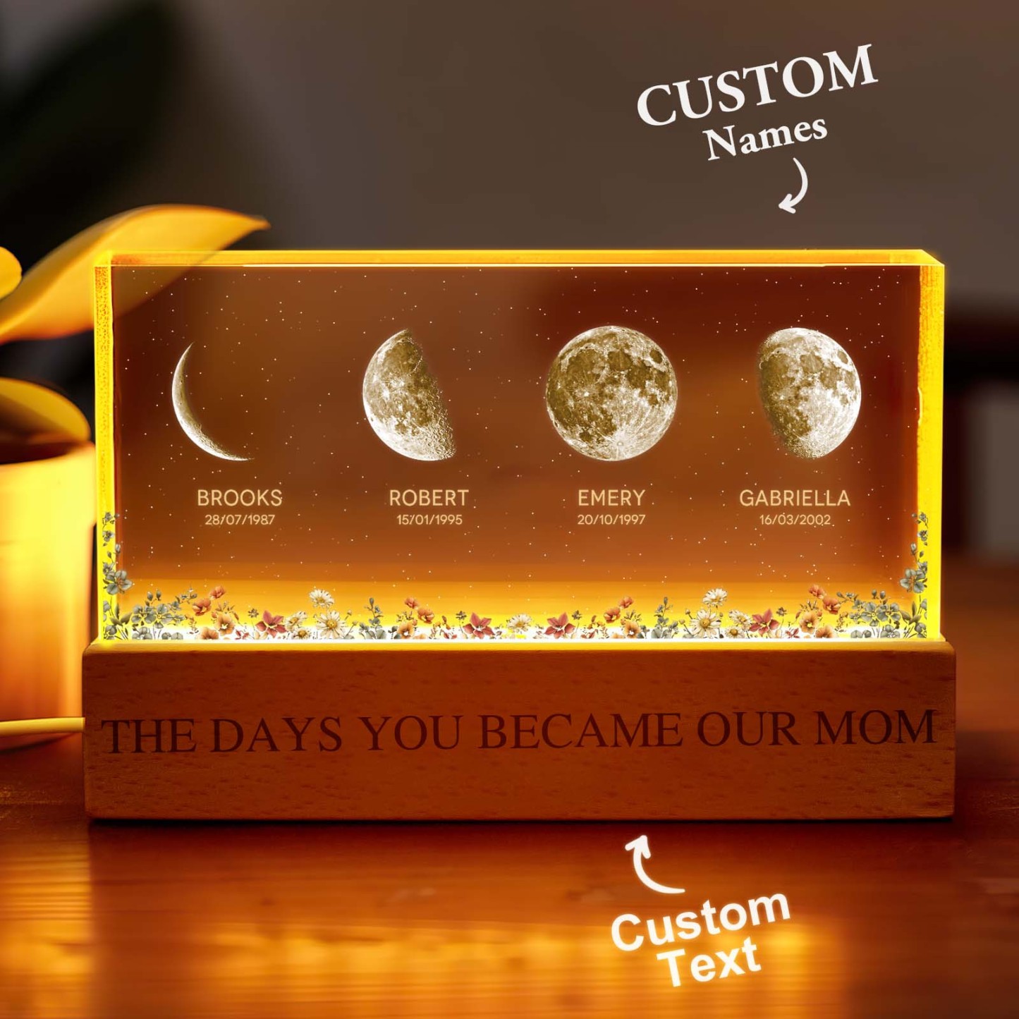 The Day You Become Mom Grandma, Personalized Birth Moon Phase LED Night Light, Birthday, Mother's Day Gift For Mom Grandma Wife