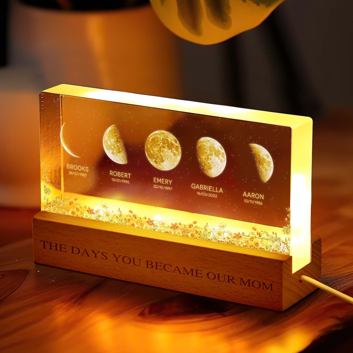 The Day You Become Mom Grandma, Personalized Birth Moon Phase LED Night Light, Birthday, Mother's Day Gift For Mom Grandma Wife
