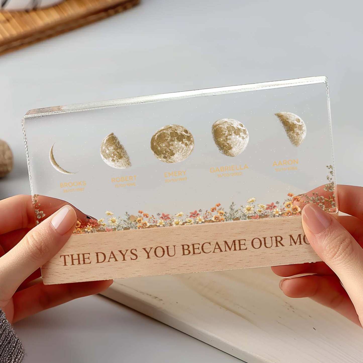 The Day You Become Mom Grandma, Personalized Birth Moon Phase LED Night Light, Birthday, Mother's Day Gift For Mom Grandma Wife