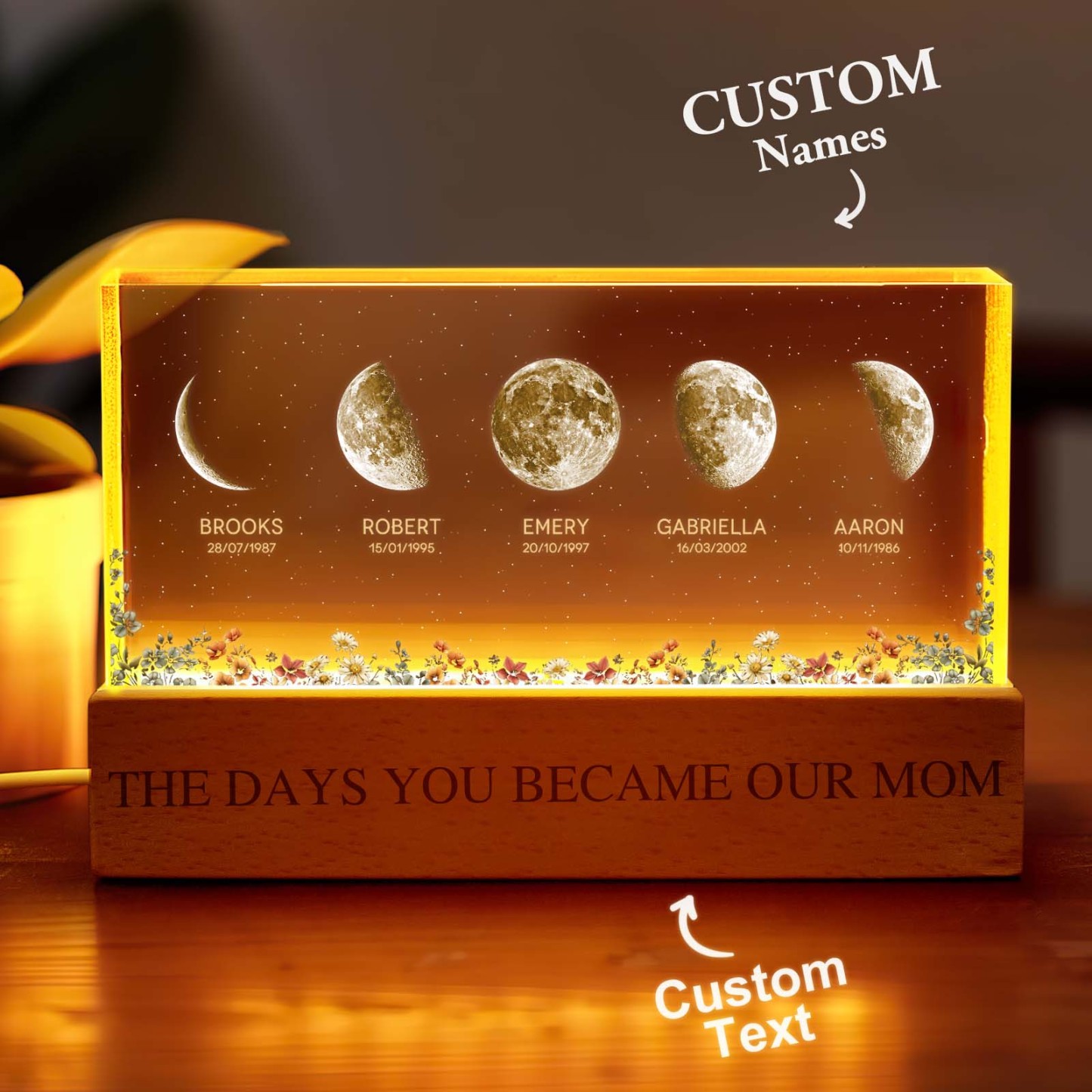 The Day You Become Mom Grandma, Personalized Birth Moon Phase LED Night Light, Birthday, Mother's Day Gift For Mom Grandma Wife