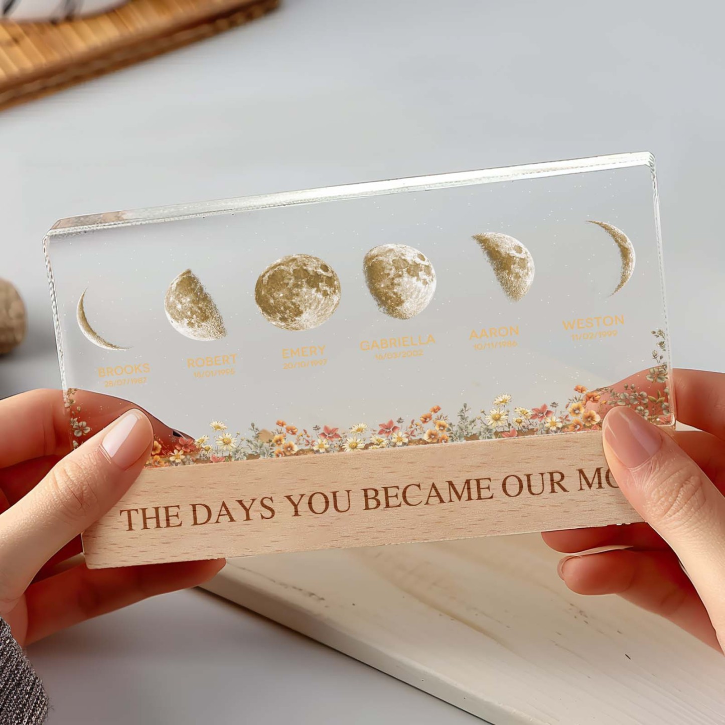 The Day You Become Mom Grandma, Personalized Birth Moon Phase LED Night Light, Birthday, Mother's Day Gift For Mom Grandma Wife