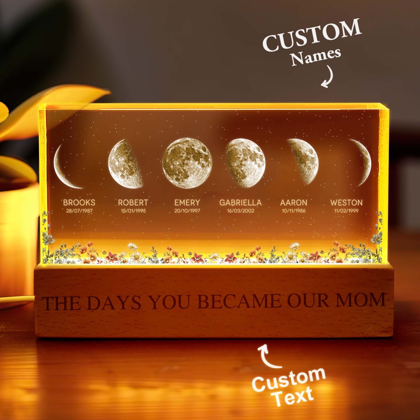 The Day You Become Mom Grandma, Personalized Birth Moon Phase LED Night Light, Birthday, Mother's Day Gift For Mom Grandma Wife