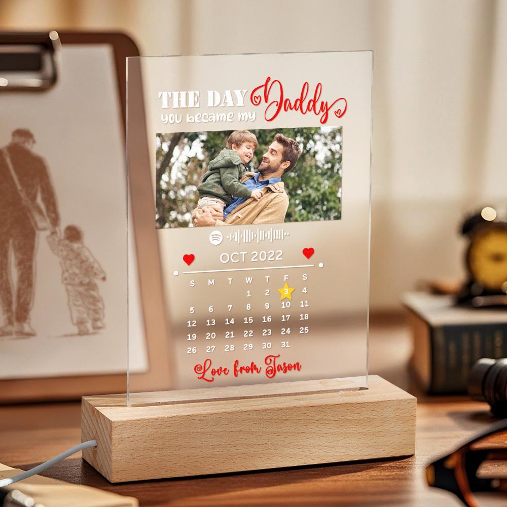 Father's Day Gifts Personalized Spotify Calendar Acrylic Night Light Photo Decor