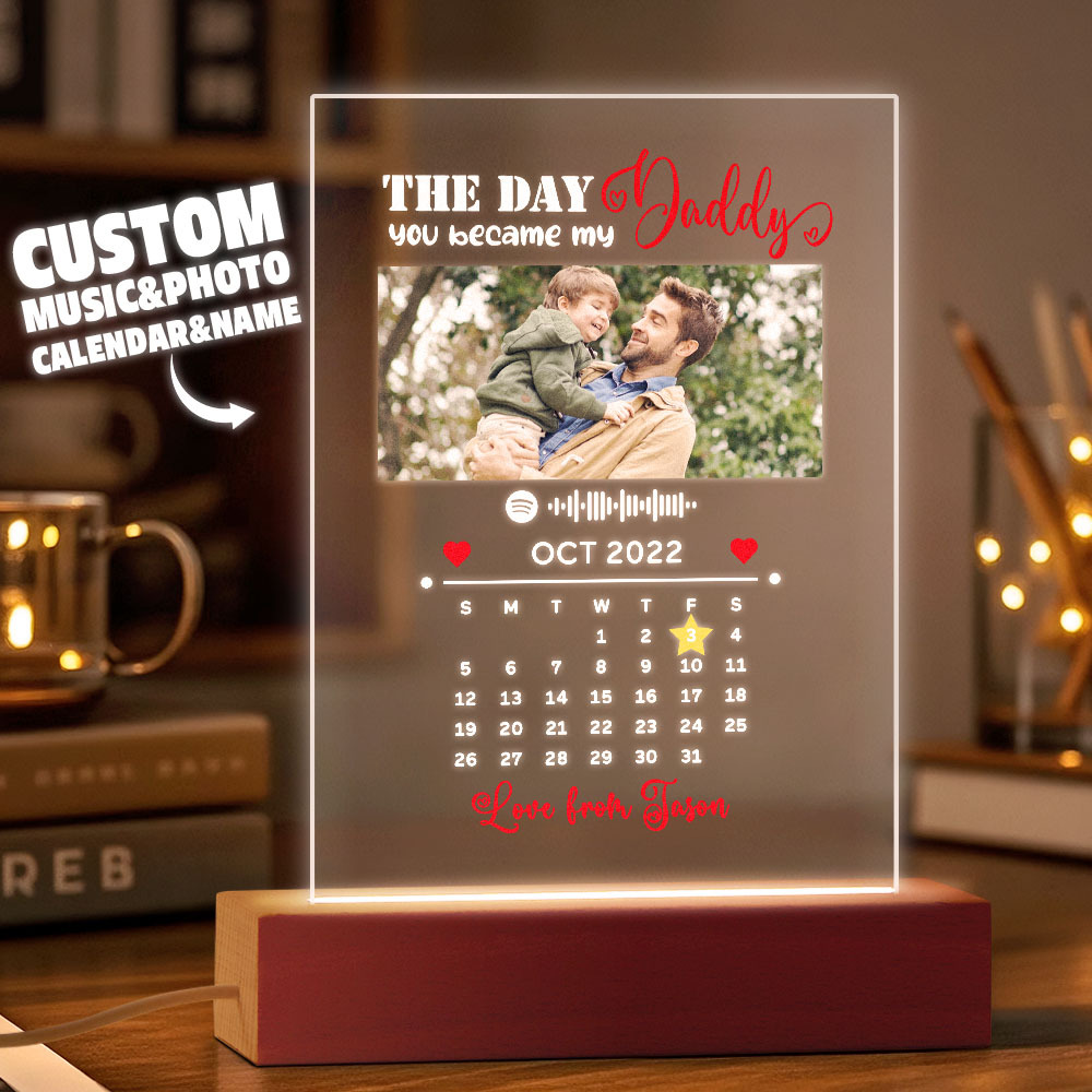 Father's Day Gifts Personalized Spotify Calendar Acrylic Night Light Photo Decor