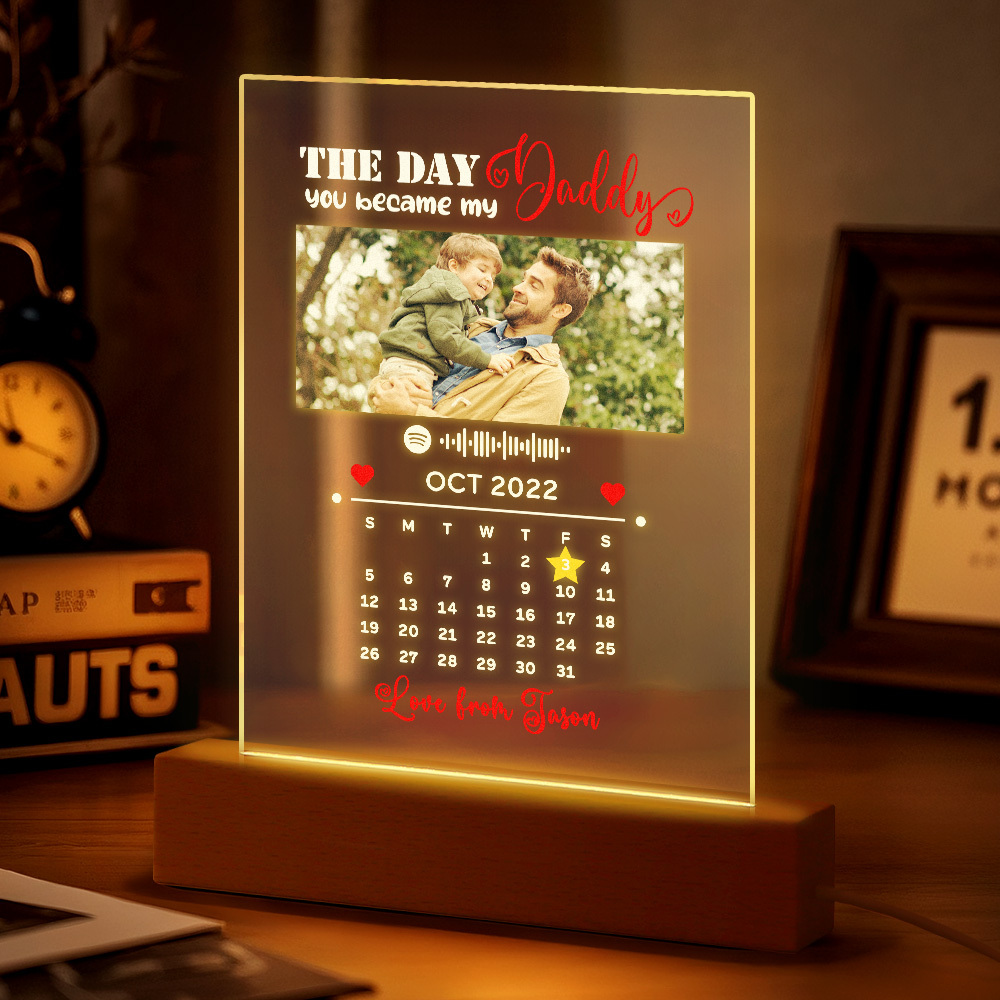 Father's Day Gifts Personalized Spotify Calendar Acrylic Night Light Photo Decor