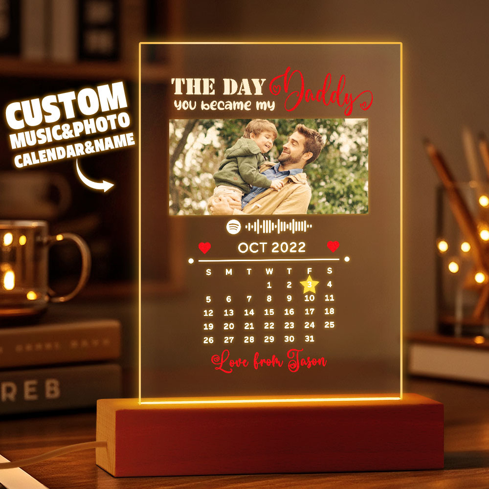Father's Day Gifts Personalized Spotify Calendar Acrylic Night Light Photo Decor