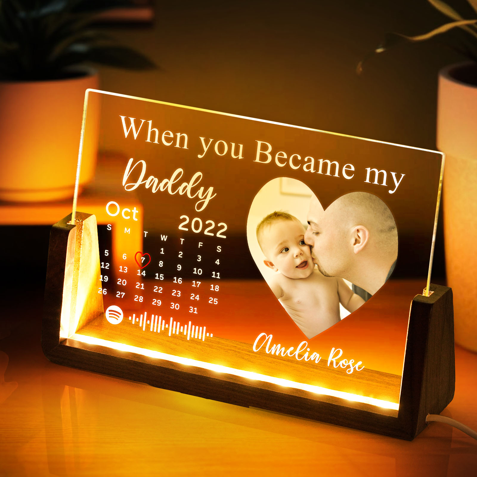 Father's Day Gifts Personalized When You Became Daddy Spotify Calendar Acrylic Night Light Photo Decor