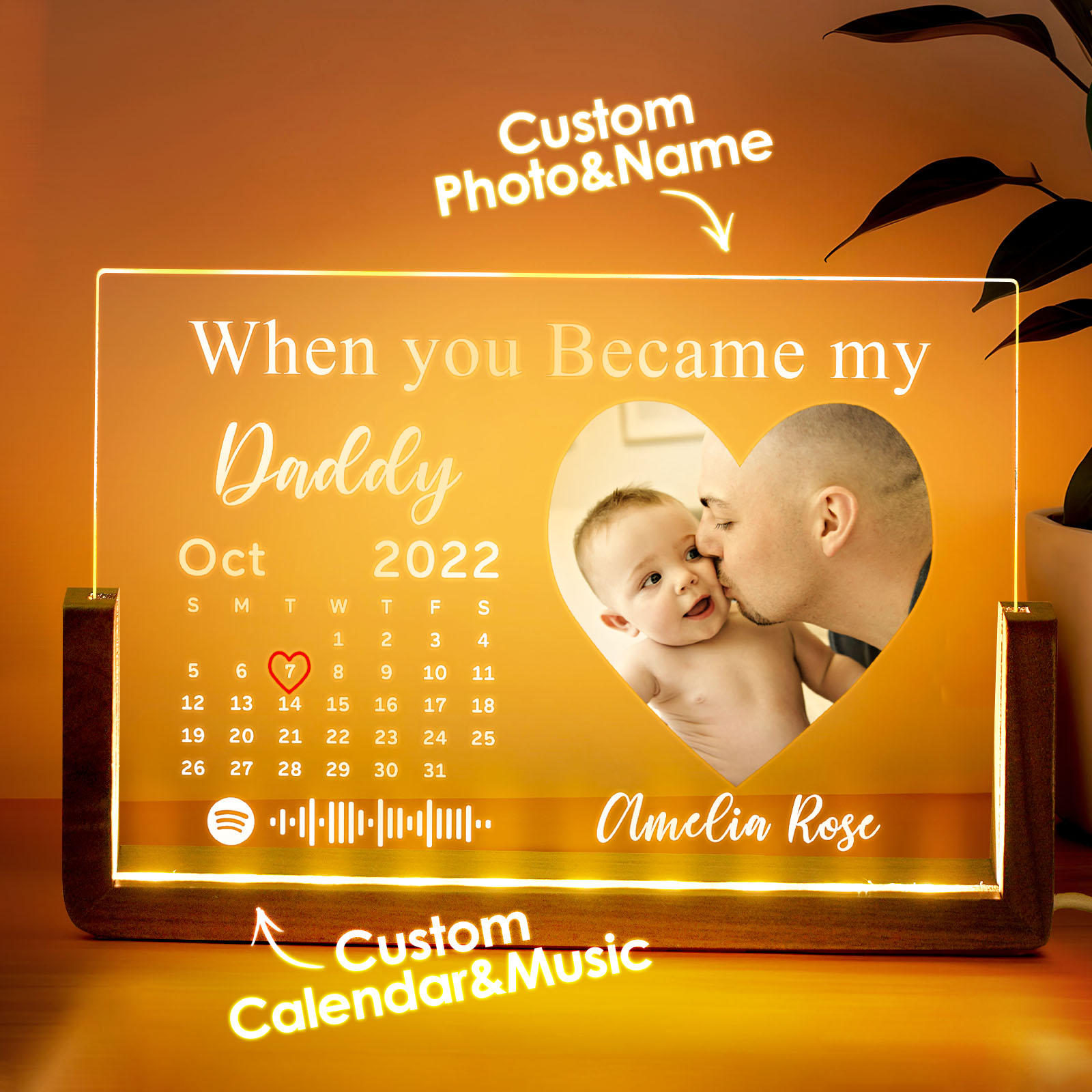 Father's Day Gifts Personalized When You Became Daddy Spotify Calendar Acrylic Night Light Photo Decor