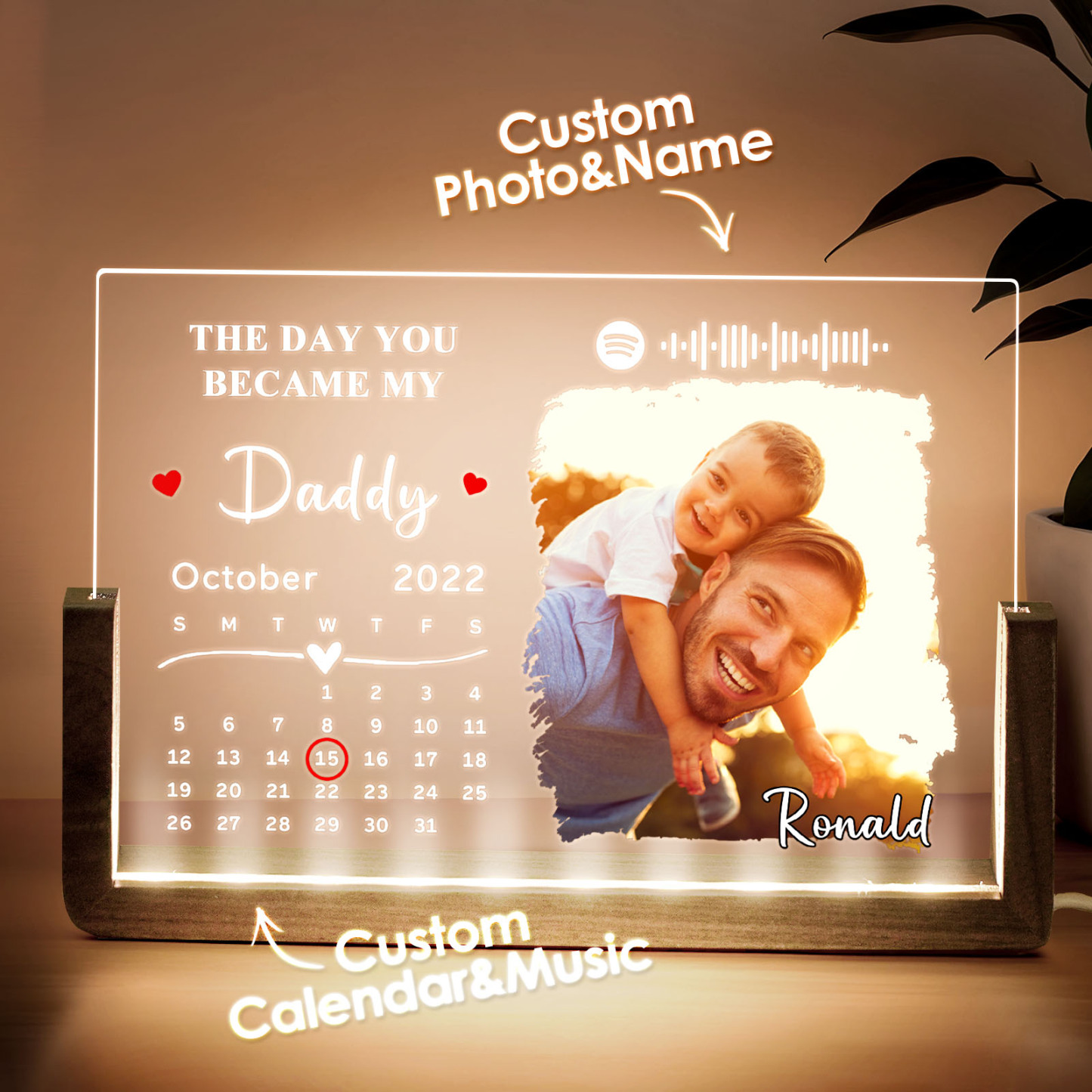 Father's Day Gifts Personalized To My Dad Spotify Calendar Acrylic Night Light Photo Decor