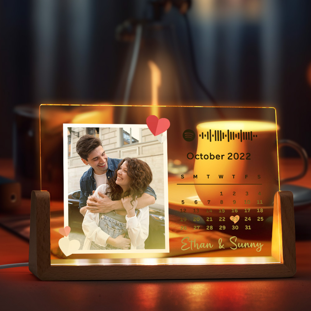Custom Love Photo Calendar Keychain Acrylic Spotify Song Keychain Anniversary Gift For Couples