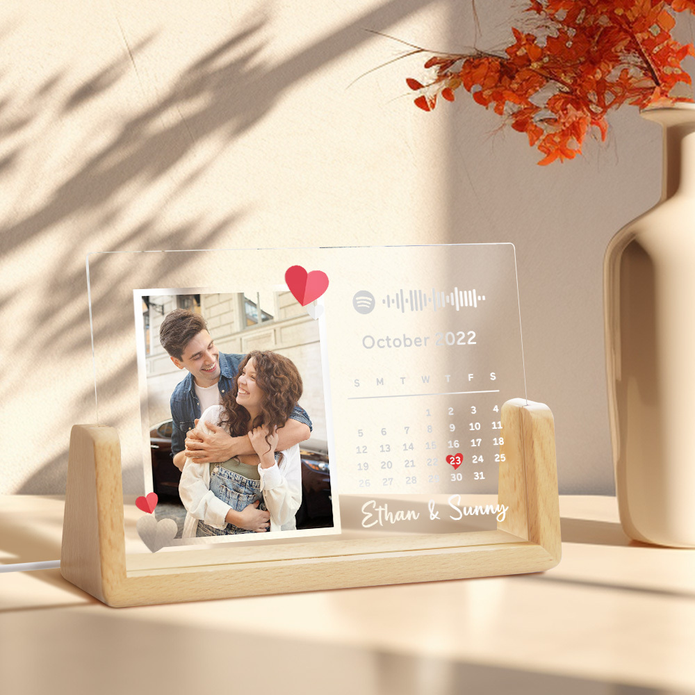 Custom Love Photo Calendar Keychain Acrylic Spotify Song Keychain Anniversary Gift For Couples