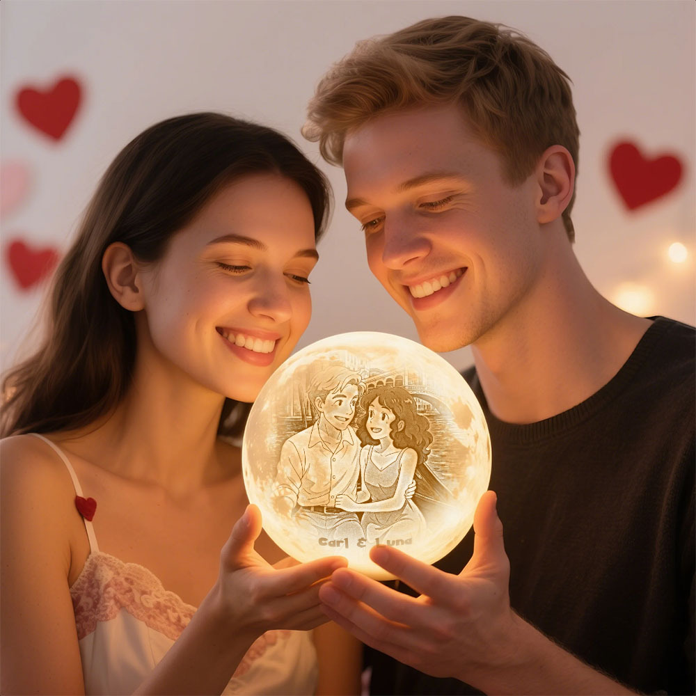 Personalised 3D Photo Moon Lamp & With Your Text- Touch 3 Colour Anime Effect - MySpotifyGlass