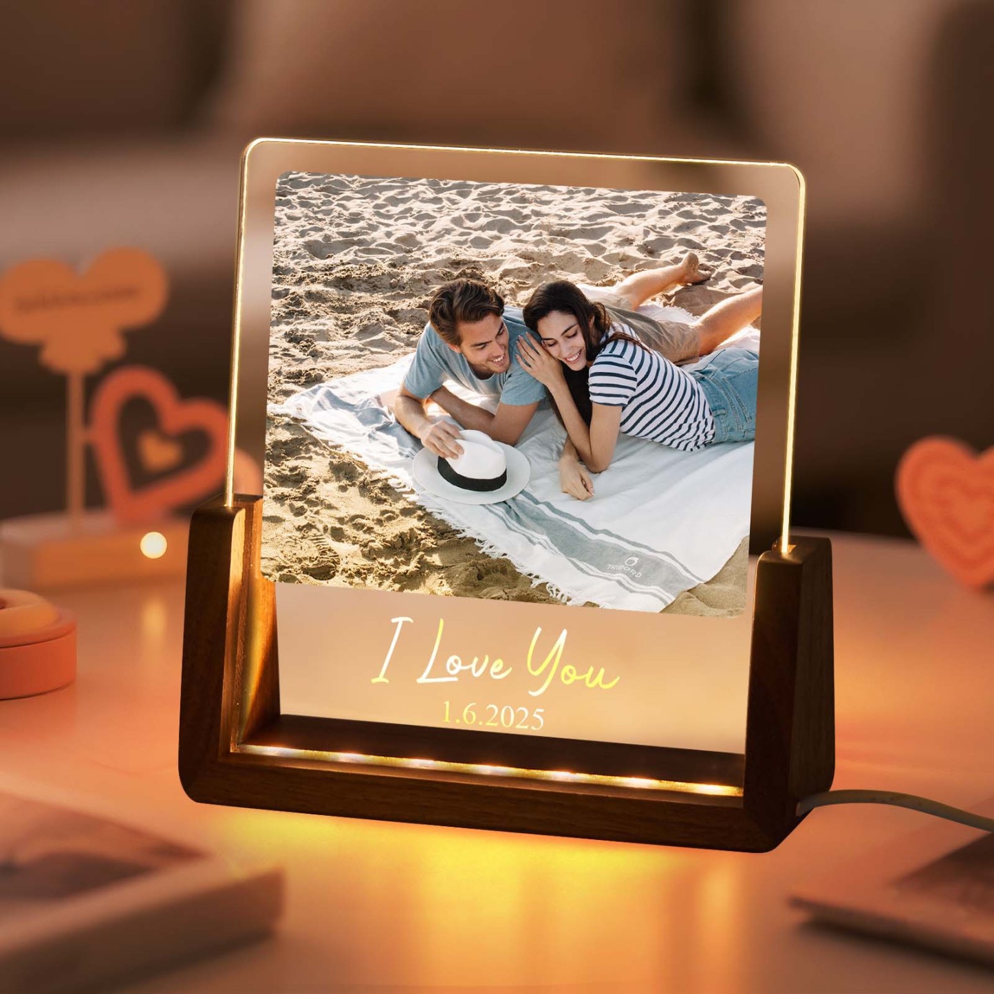 LED Acrylic Night Light with Custom Photos Personalize with Photos and Text Good Memories Gift for Couples - MySpotifyGlass