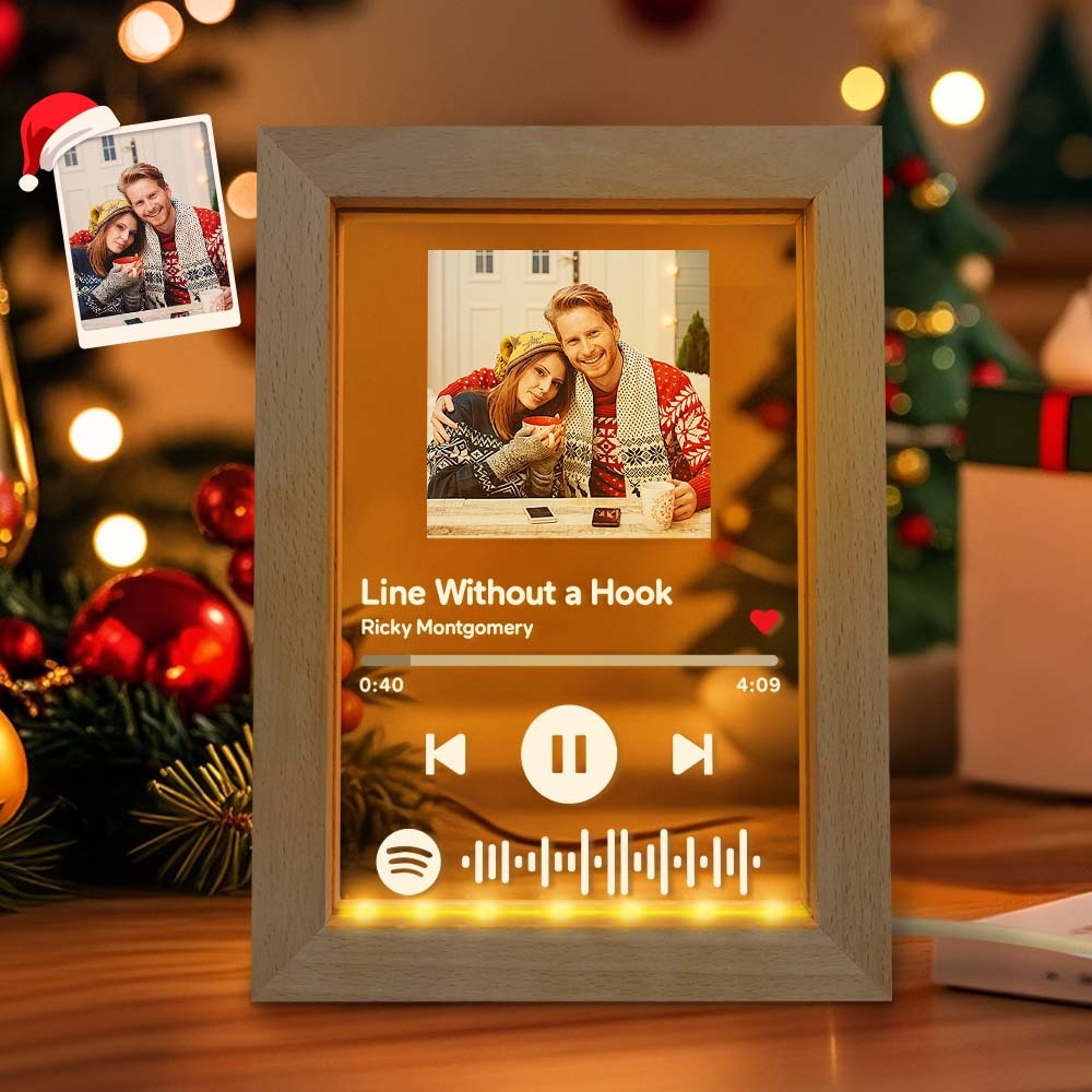 Christmas Gifts Custom Spotify Glass Plaque Scannable Spotify Wooden Frame Night Light