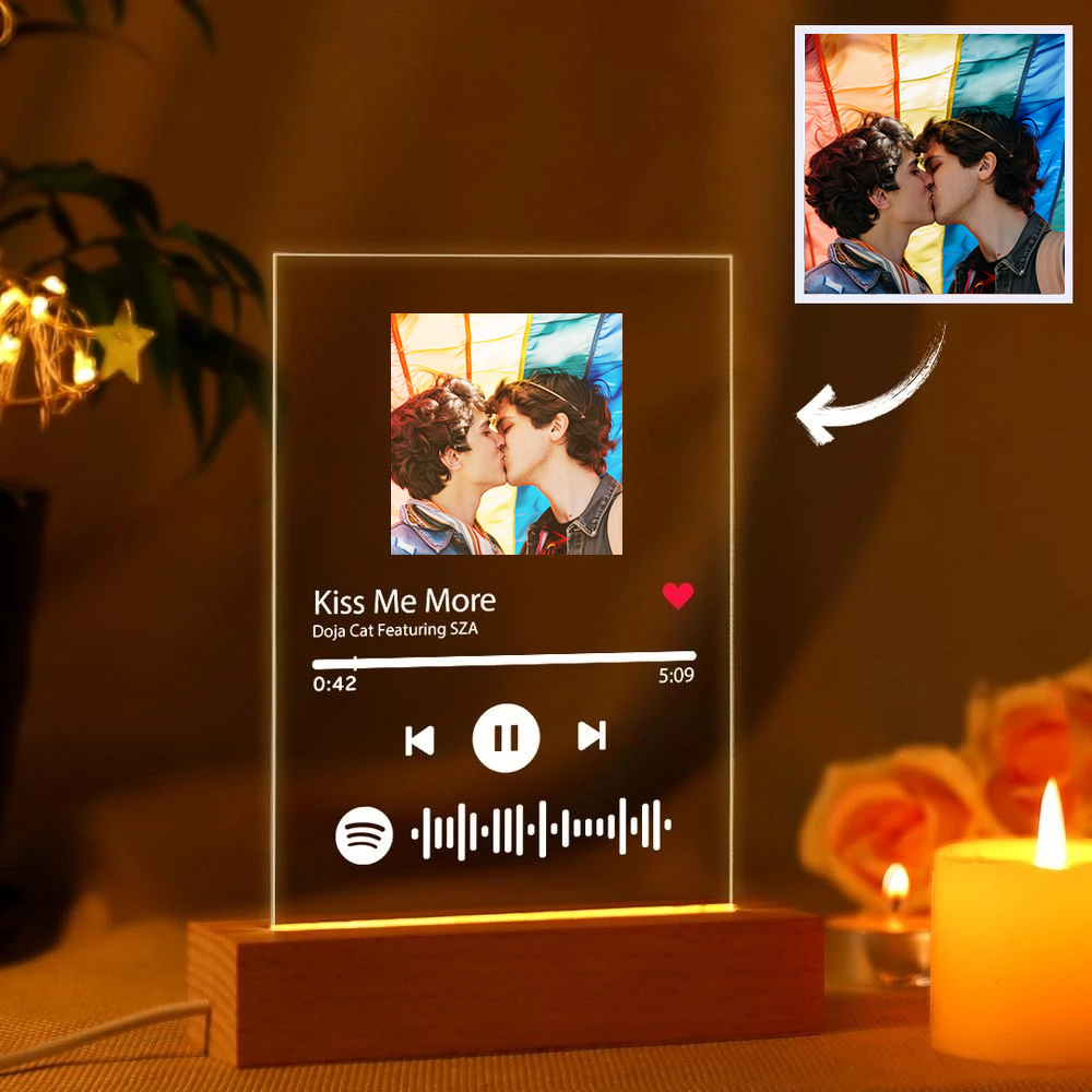 Custom LGBT Gift Custom Spotify Glass Scannable Spotify Orange Night Light