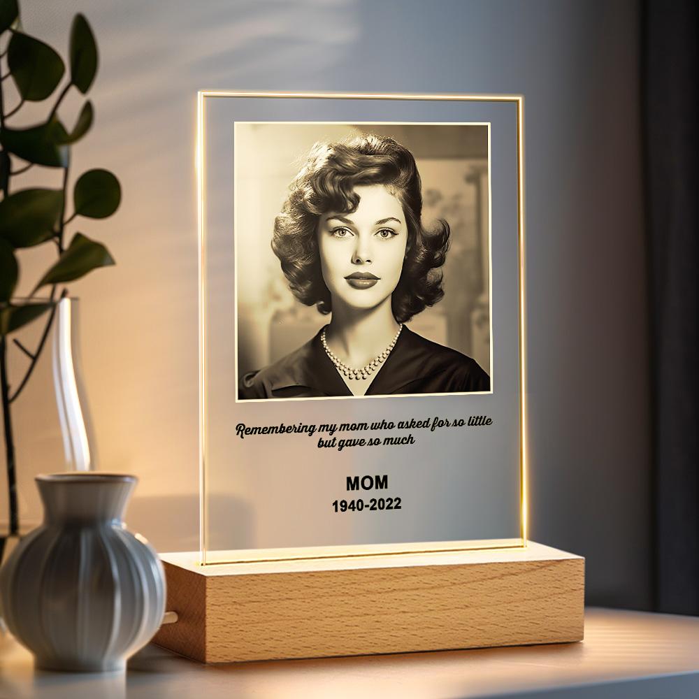 In Loving Memory Custom Night Light Personalized Photo LED Wood Stand Room Night Light Memorial Gift -