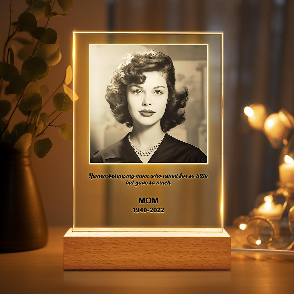 In Loving Memory Custom Night Light Personalized Photo LED Wood Stand Room Night Light Memorial Gift -