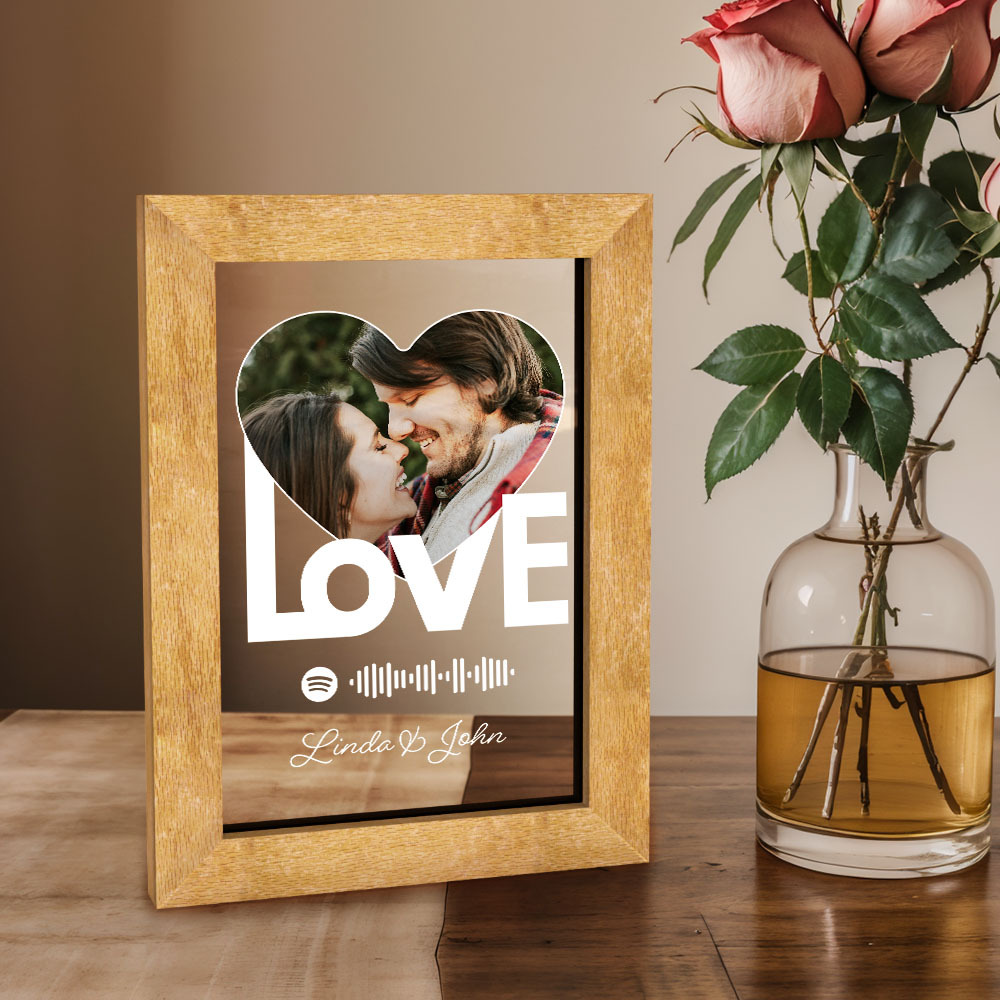 Personalized Photo in Wooden Frame Led Lamp Perfect Gift for Night Lamp Lovers & Music Lovers -