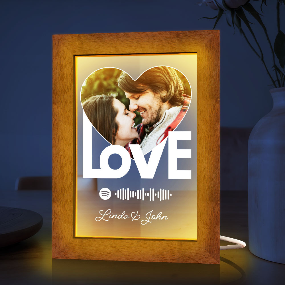 Personalized Photo in Wooden Frame Led Lamp Perfect Gift for Night Lamp Lovers & Music Lovers -