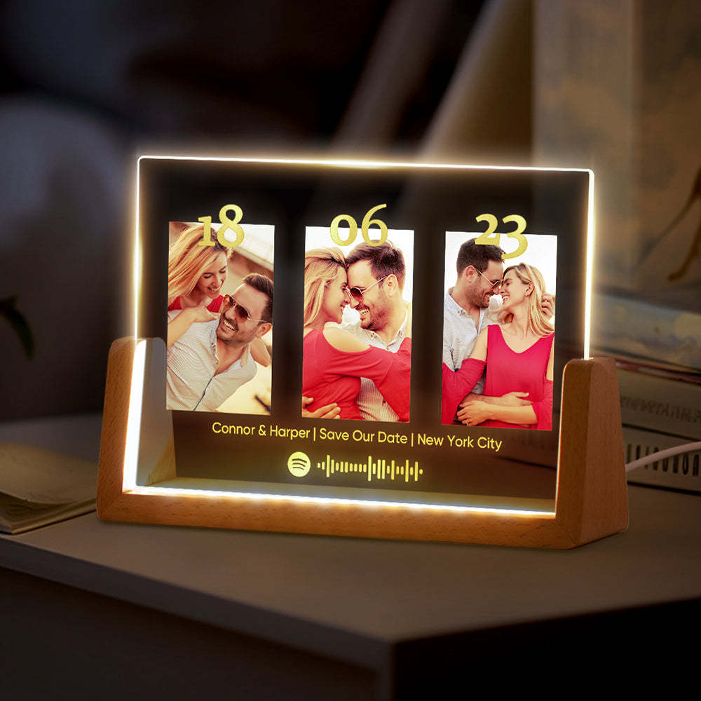 Anniversary Gift Personalized Photo Plaque Custom Night Light Spotify Plaque Lamp with Spotify Code -