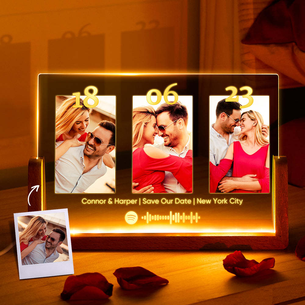 Anniversary Gift Personalized Photo Plaque Custom Night Light Spotify Plaque Lamp with Spotify Code -