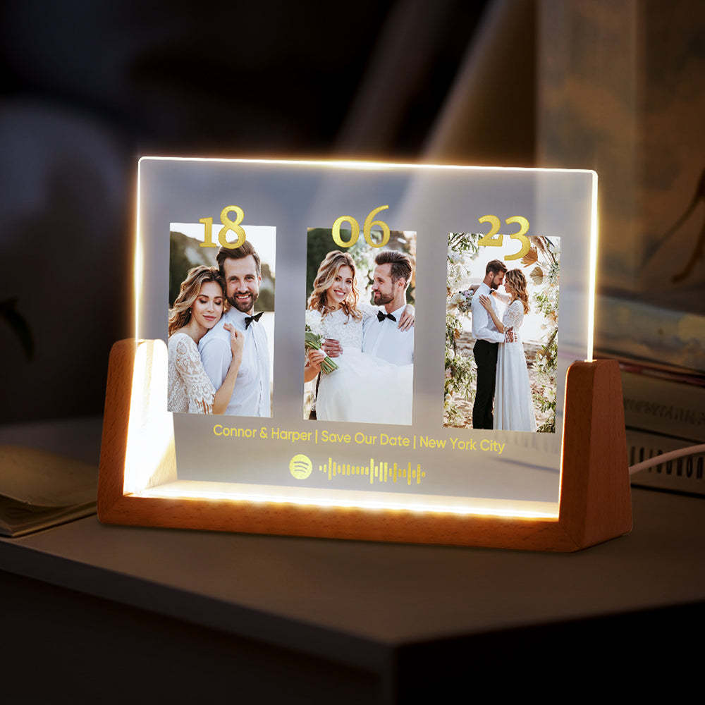 Anniversary Gift Personalized Photo Plaque Custom Night Light Spotify Plaque Lamp with Spotify Code -