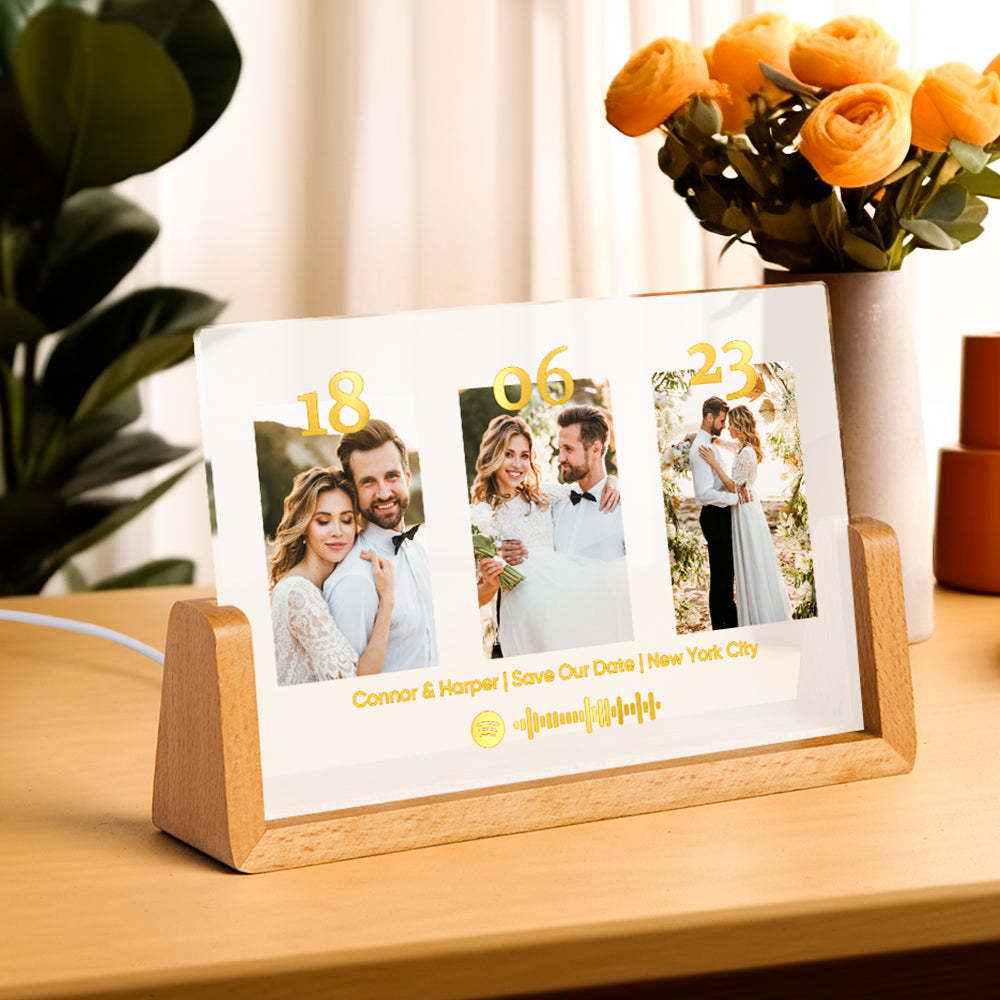 Anniversary Gift Personalized Photo Plaque Custom Night Light Spotify Plaque Lamp with Spotify Code -