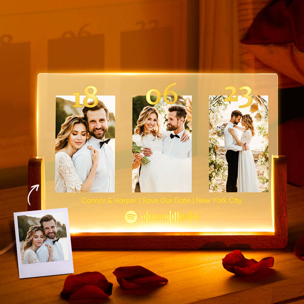 Anniversary Gift Personalized Photo Plaque Custom Night Light Spotify Plaque Lamp with Spotify Code -