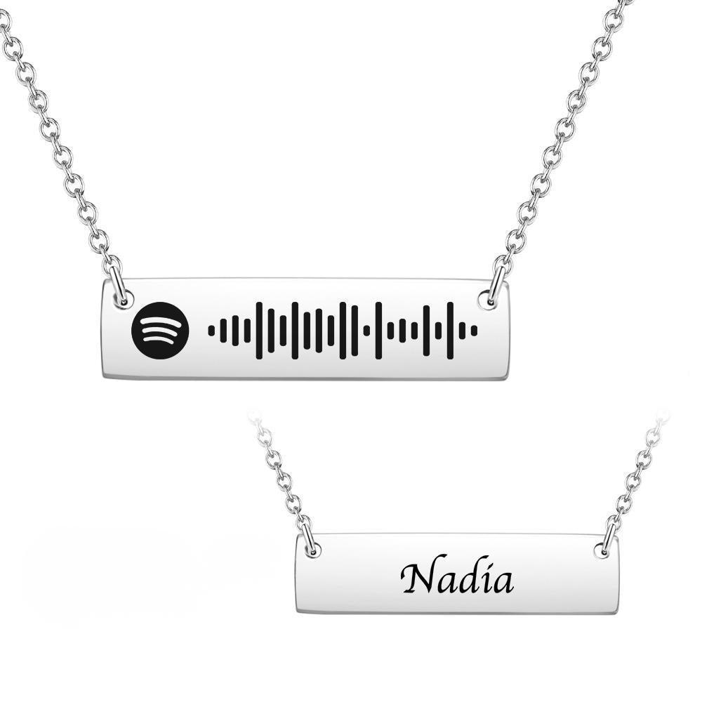 Personalized Bar Necklace Spotify Code Necklace Engraved Name Stainless Steel Necklace Gift