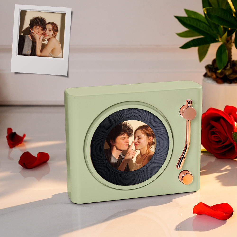 Custom Photo Retro Bluetooth Vinyl Records Player Speaker Personalized Photo Turntable Color Changing Light Wall Table Decor
