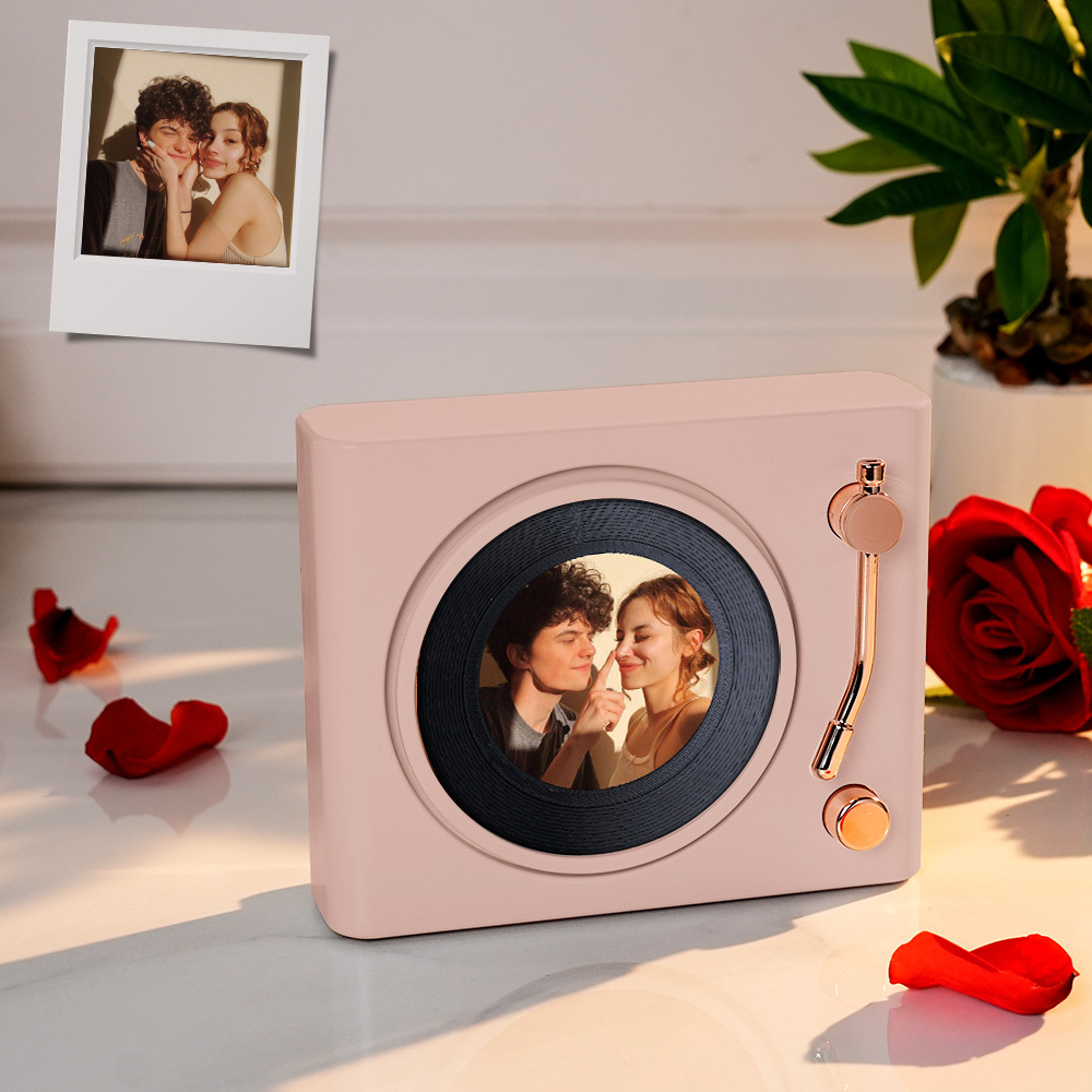 Custom Photo Retro Bluetooth Vinyl Records Player Speaker Personalized Photo Turntable Color Changing Light Wall Table Decor