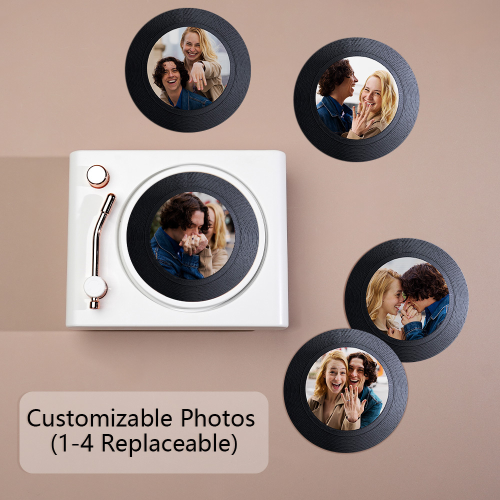 Custom Photo Retro Bluetooth Vinyl Records Player Speaker Personalized Photo Turntable Color Changing Light Wall Table Decor