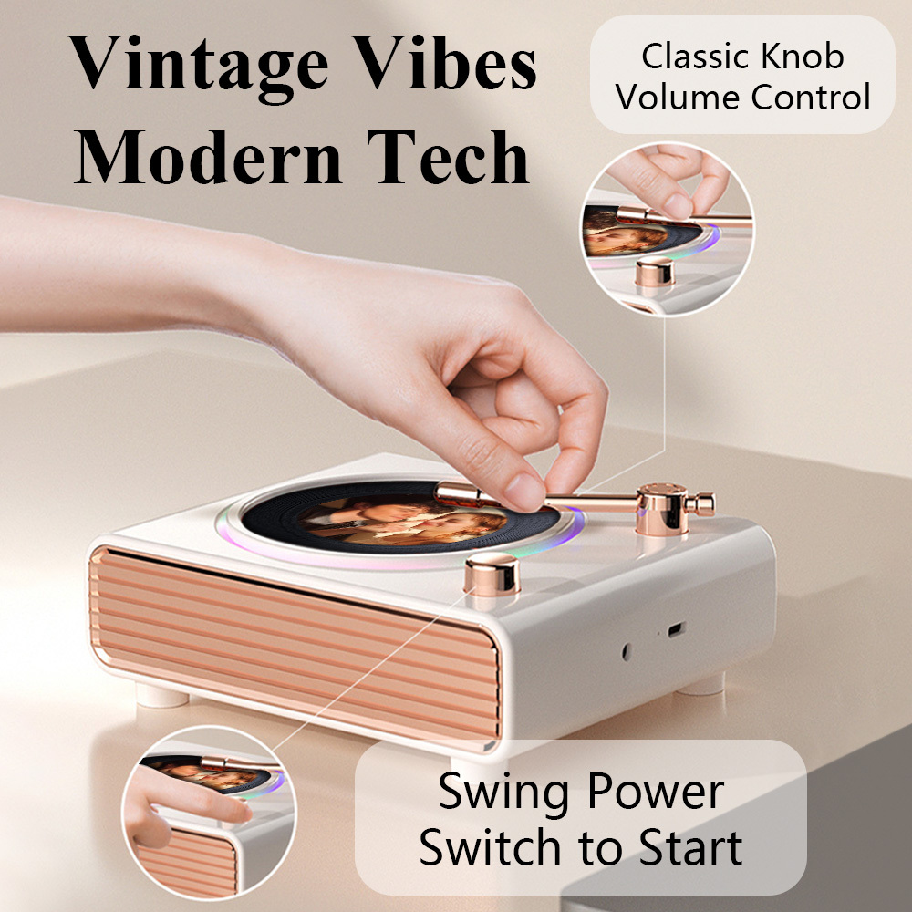 Custom Photo Retro Bluetooth Vinyl Records Player Speaker Personalized Photo Turntable Color Changing Light Wall Table Decor