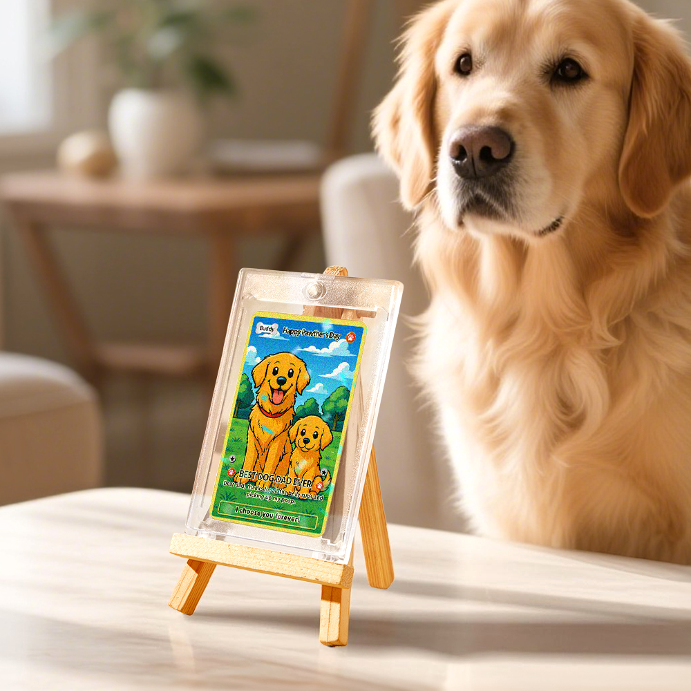 Custom Pet Anime Card, Fathers Day Gift For Dog Dad, Pet Lover Gifts, Pet Portrait Hologram Card, Dog Dad Gift, Personalized Gifts For Him - MySpotifyGlass
