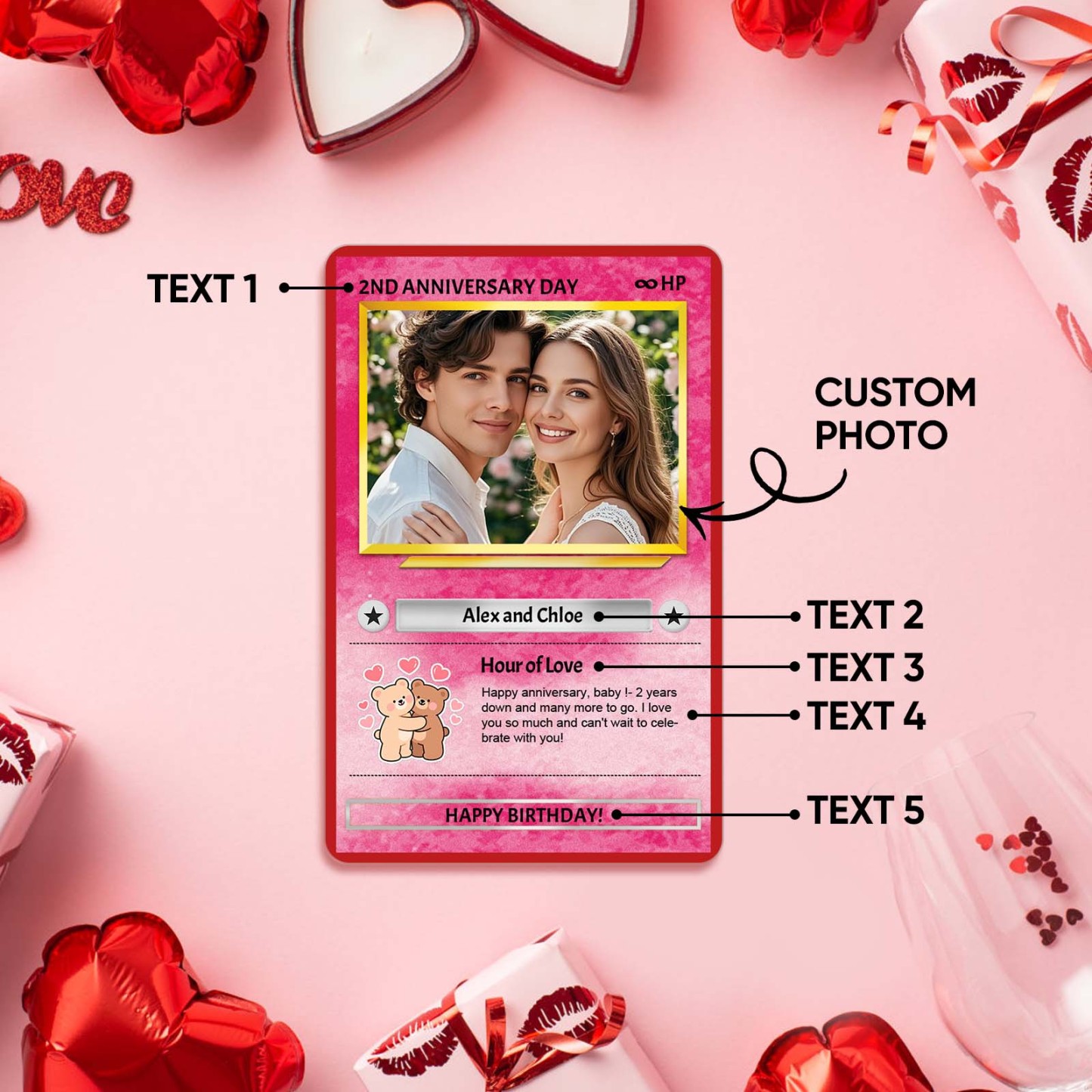 Custom Pink Fantasy Style Couple Card Personalized Mini Card for Anniversary Gift Birthday Keepsake for Girlfriend or Boyfriend - MyPhotoSocks
