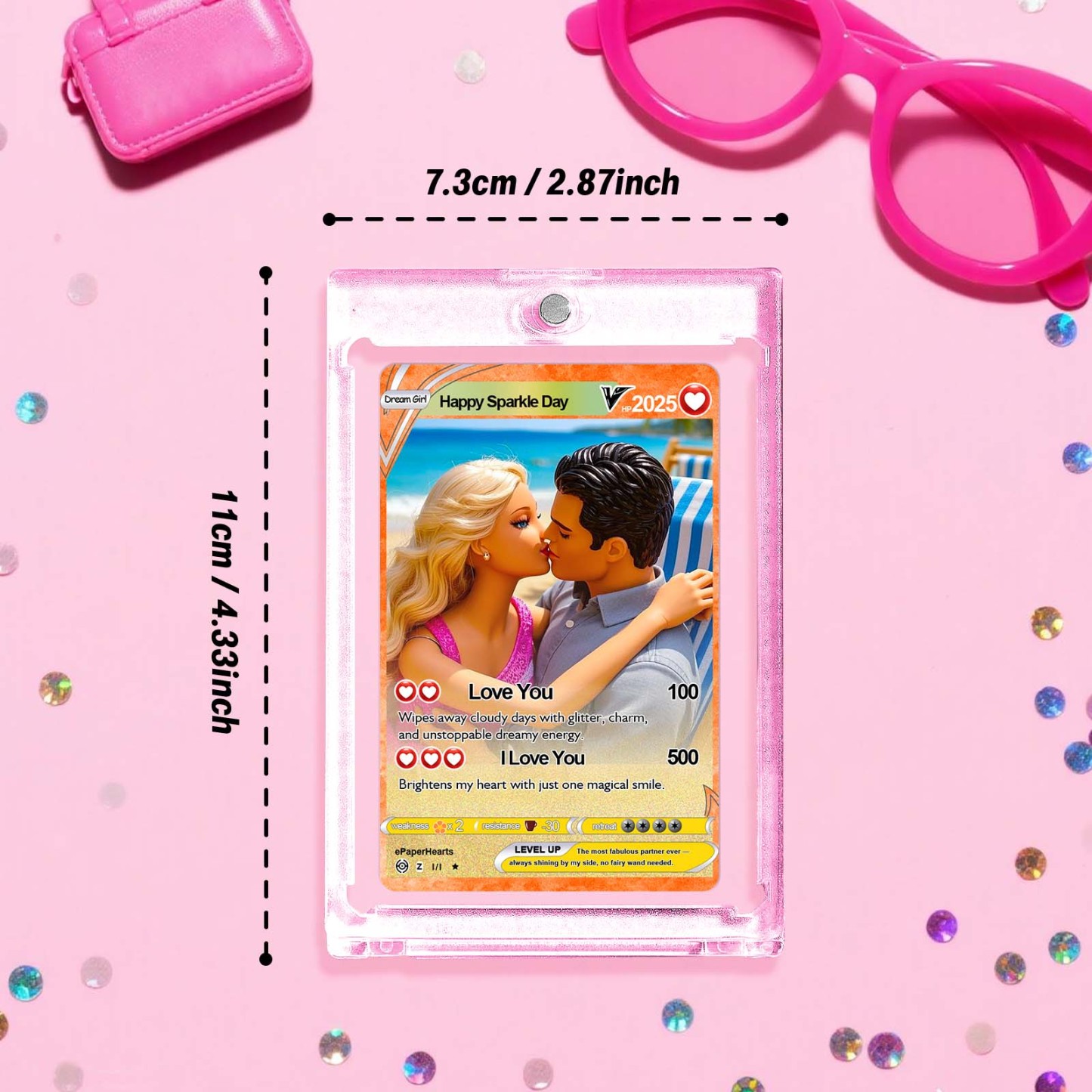 Custom Pink Fantasy Style Couple Card Personalized Mini Card for Anniversary Gift Birthday Keepsake for Girlfriend or Boyfriend - MyPhotoSocks