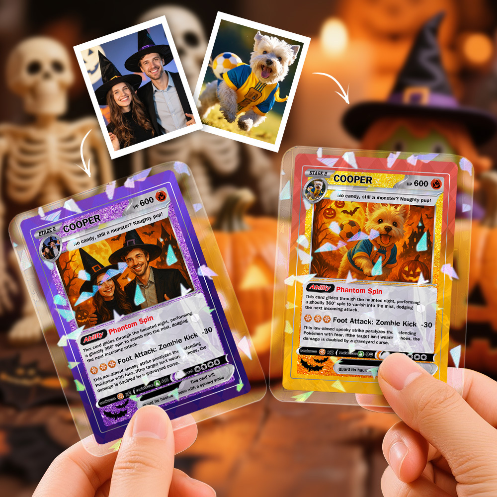 Custom Halloween & Christmas Game Card Personalized Cartoon Trading Card with Photo & Name, Unique Holiday Gift for Lover - MySpotifyGlass
