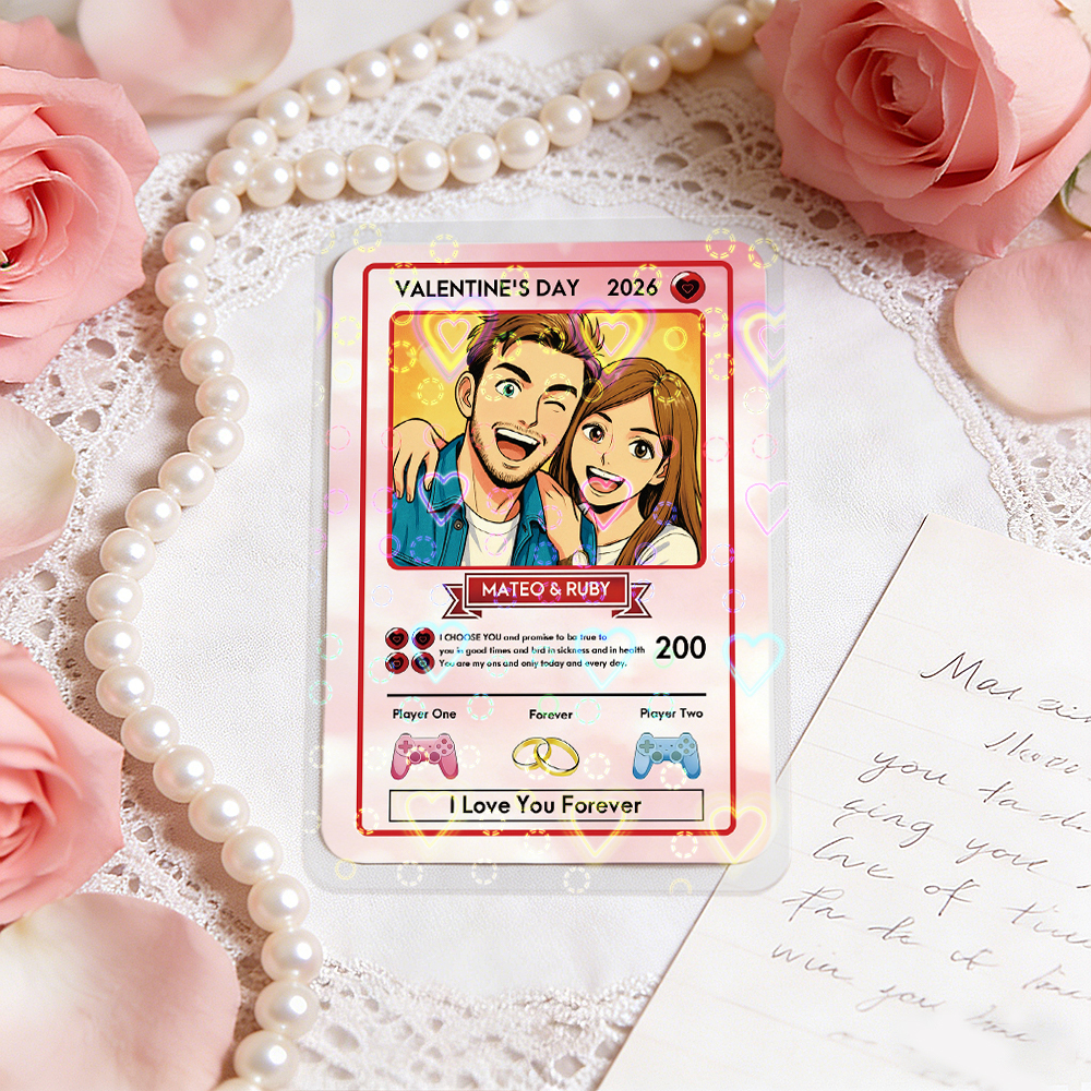 Personalized Valentine’s Day Power Couple Card, Custom Anniversary Card Couple Photo Anime Style, Best Valentine's Day Gift for Lover