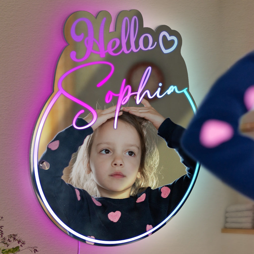 Personalized Name Mirror Light Vanity Hello Beautiful Gift for Her -