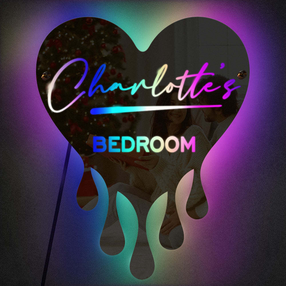 Personalized Melting Heart Name Mirror Light Couple Christmas Gift -