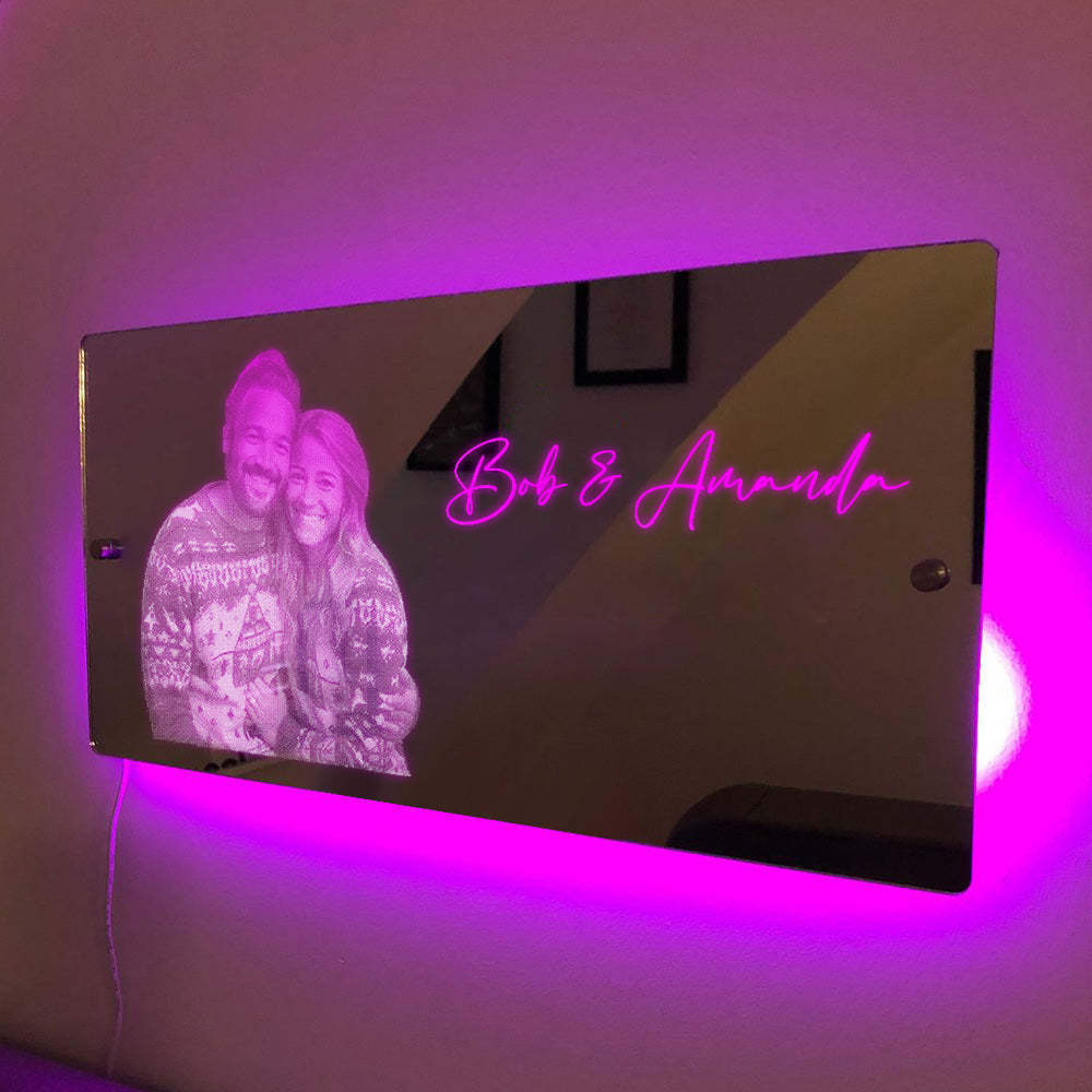 Personalized Photo Rectangle Led Mirror Light Couple Gift -
