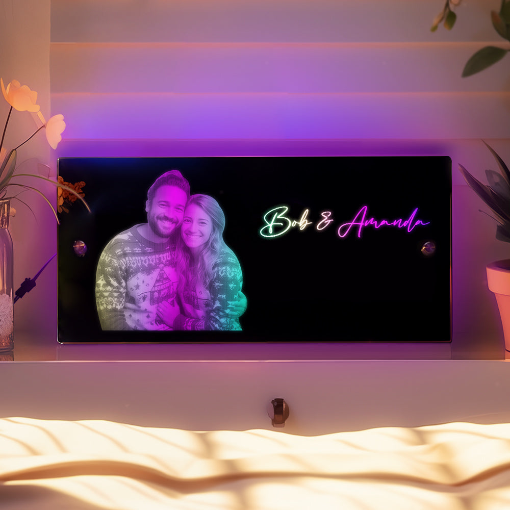 Personalized Photo Rectangle Led Mirror Light Couple Gift -
