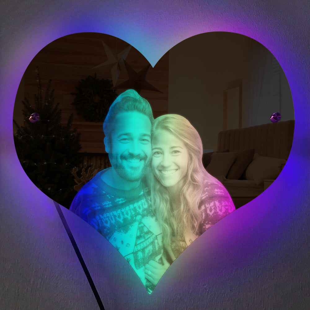 Personalized Heart Shaped Photo Led Mirror Light Couple Gift -