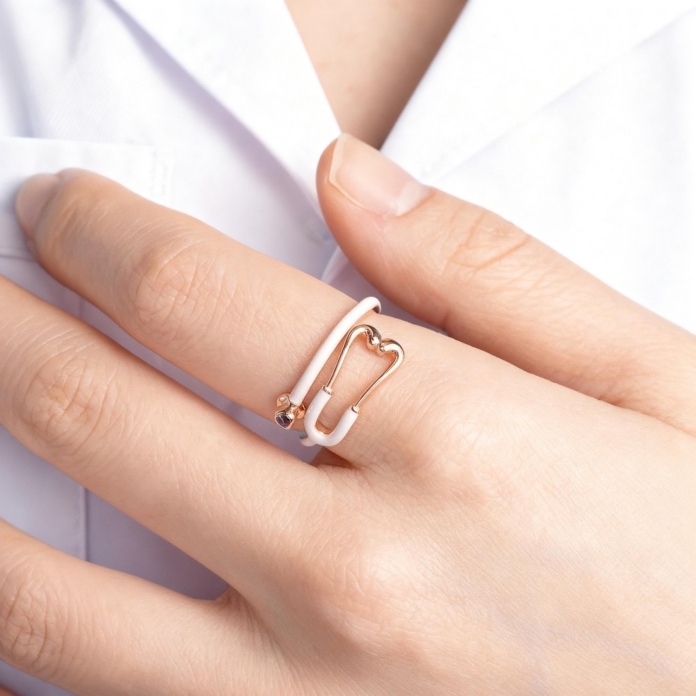 Custom Enamel Stethoscope Ring with Birthstone – Personalized Nurse Appreciation Gift for Medical Nurses & Doctors & Students