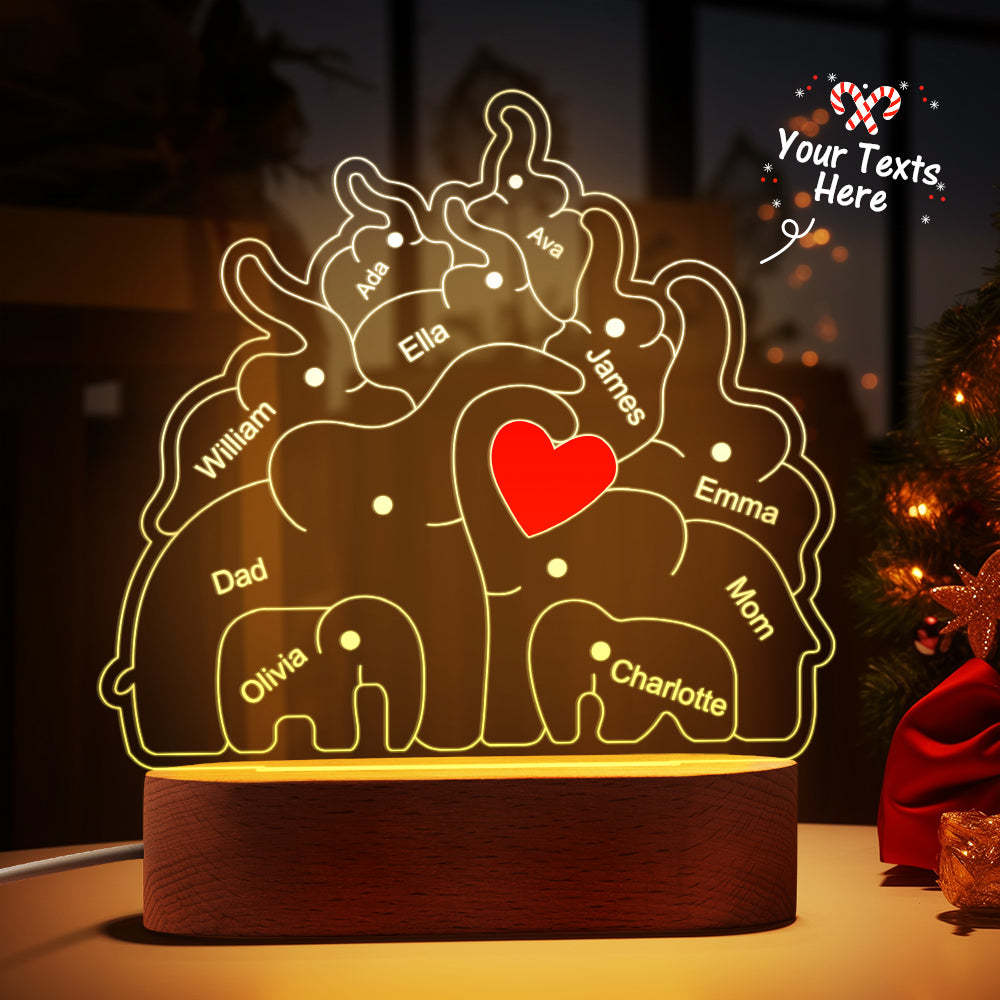 Personalized Names Elephant Family Acrylic Lamp Custom Night Light Best Christmas Gift -