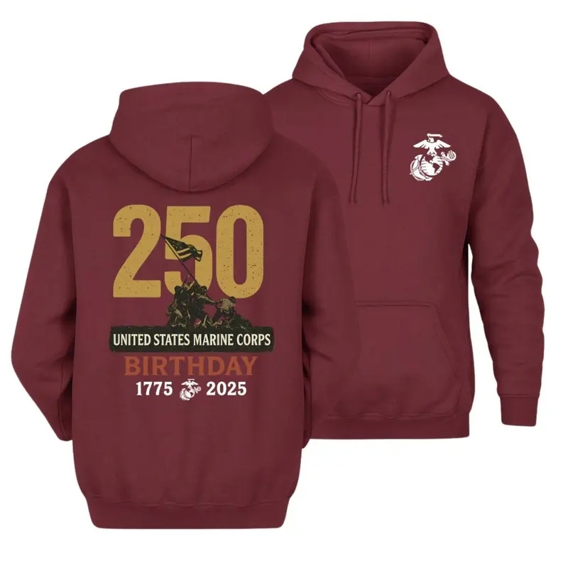 USMC 250th Anniversary Hoodie – United States Marine Corps Birthday 1775–2025 Hoodie, USMC 250th Birthday Hoodie, Honor the Marines, United States Marine Corps Commemorative Hoodie.